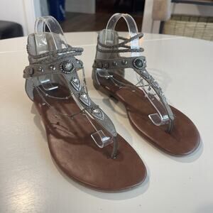 Jellypop Womens Sandals Size 9 Bohemian Strappy Gladiator Beige Gypsy Goddess